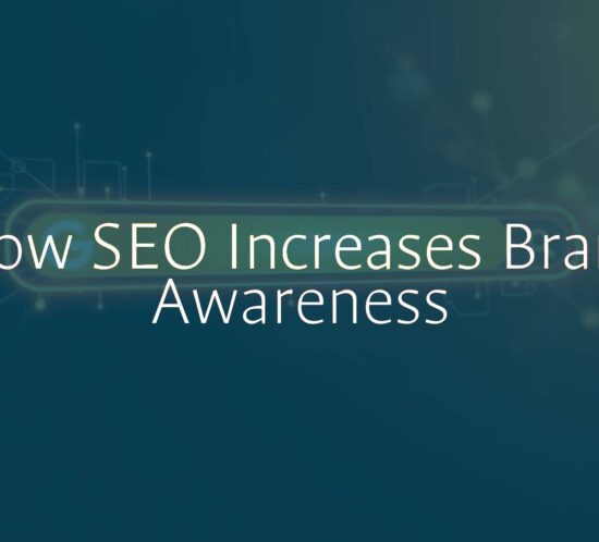 A glowing digital search bar with a brand logo appearing at the top of search results, surrounded by abstract digital connections and light rays, modern and sleek design.