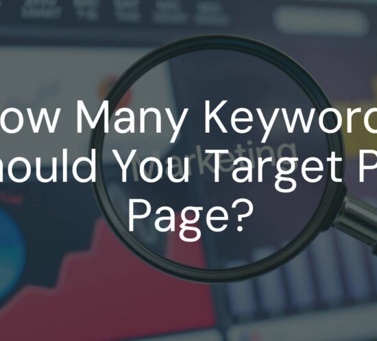 A focused SEO strategy with one primary keyword and a few secondary keywords, illustrated by a magnifying glass highlighting keywords on a digital marketing dashboard, modern and clean design.