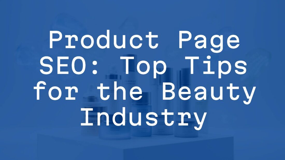 A sleek beauty product display with SEO keywords floating in the background, modern e-commerce setting, soft lighting, professional photography style.