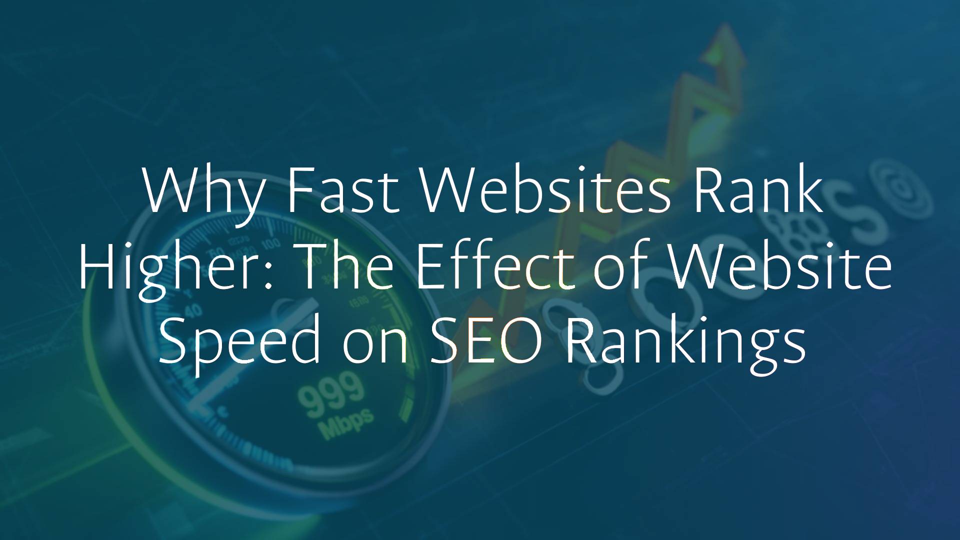 A fast-loading website with a speedometer showing high speed, digital background, modern and sleek design, SEO ranking graph rising, search engine icons, vibrant and dynamic.